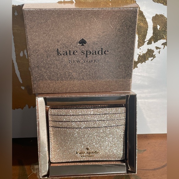 NWT Kate Spade gold glitter card holder in box - Picture 5 of 10